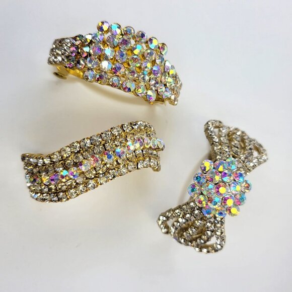 Crystal Hair Clips Hair Accessories Sparkling Silver Hair Accessory - Set of 3 - Picture 1 of 16